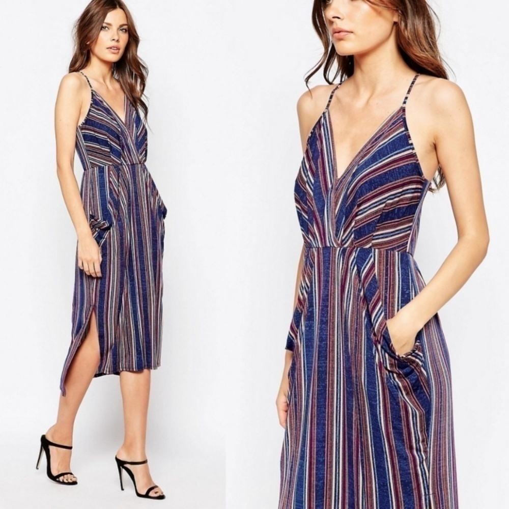 BCBGeneration Maxine Sheath Slip Dress Pockets Surplice Bodice Straps Stripe